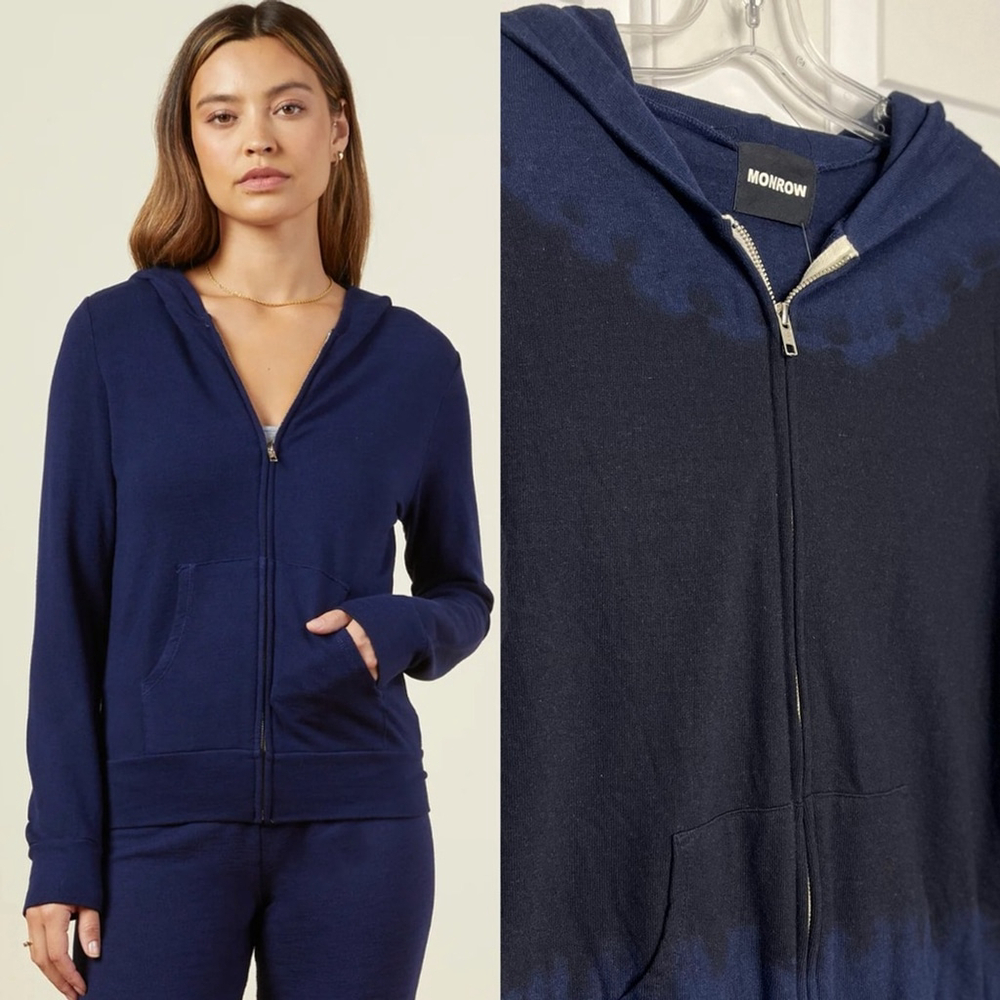 NWT Monroe Black Out Tie Dye Zip Up Hoodie S Navy Blue